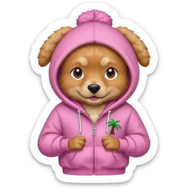 Dog wearing a pick palm puff hoodie  sticker