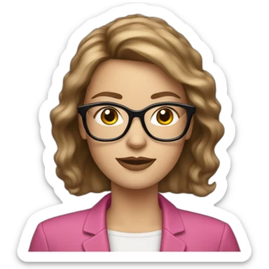 White Woman with a medium brown hair plus glasses and pink coach sticker