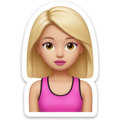 a pretty bratz emoji that looks like katrina kaif with straight side part hair wearing a neon pink sleeveless top
She should resemble Katrina Kaif. sticker
