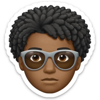 Un garçon,de couleur noir avec des lunettes de soleil grise,il a des cheveux crépus et au dessus de sa tete il est écrit BOUSS  sans qu’on voit ses yeux sticker