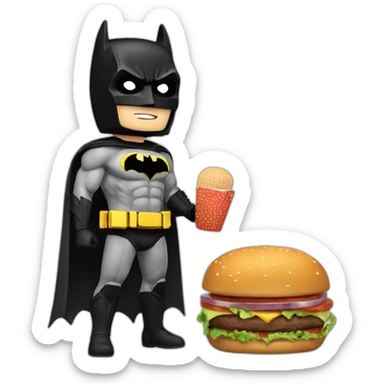 Batman sur le dos de Thor qui mange un burger sticker