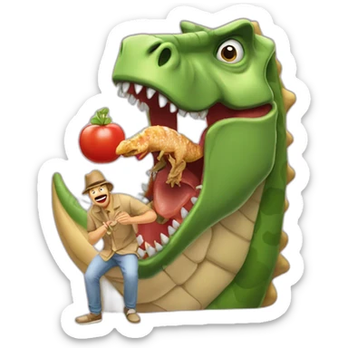 crazy man eating perogis on a dinosaur sticker