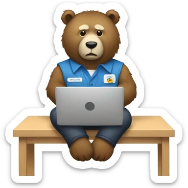 Un oso con camisa trabajando en su laptop sticker