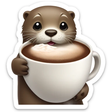 Otter with hot chocolate in its paws sticker