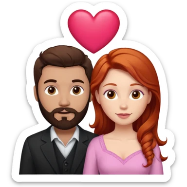 👩🏼‍❤️‍👨🏽 Something like this, but make the guy more lighter and give the girl a bit more red hair like ginger style make the guy have dark brown hair, same with the beard and add her in the middle top don’t forget the pink heart in the middle above us sticker