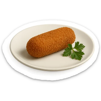 realistic kroket on a white plate, with parsley garnish sticker