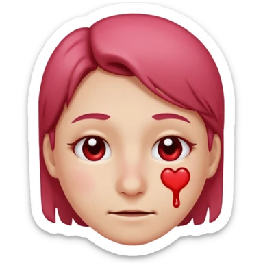 Blushing face with a small smile and a nose bleed sticker