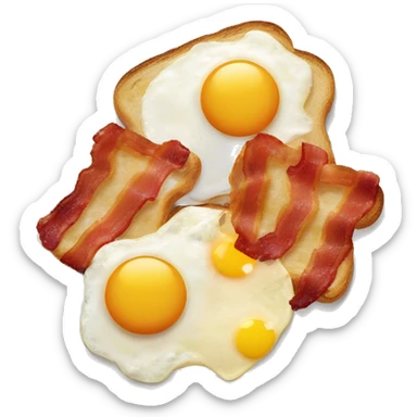 “Two fried eggs, crispy bacon, and buttered toast on a plate.” sticker