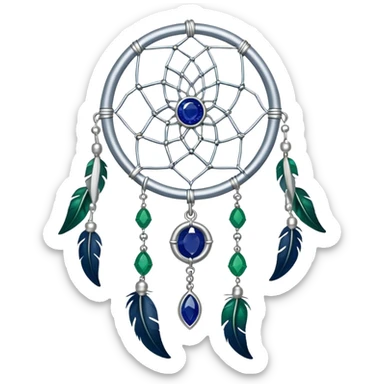 Silver Dreamcatcher with sapphire-stones and emerald-stones sticker
