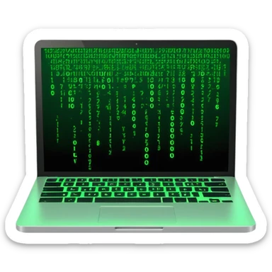 laptop showing green falling code with Matrix effect sticker