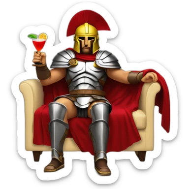 The Spartan Leonidas and his red cape with a cocktail in hand and his helmet under his arm relaxing on a sofa. sticker