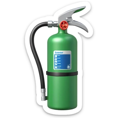 green fire extinguisher with foam coming out sticker