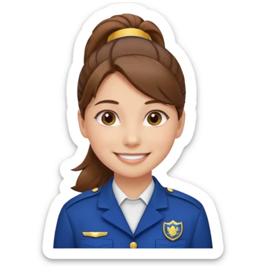 Young Female: ponytail brown haiir, wearing uniform, white skin, smile sticker