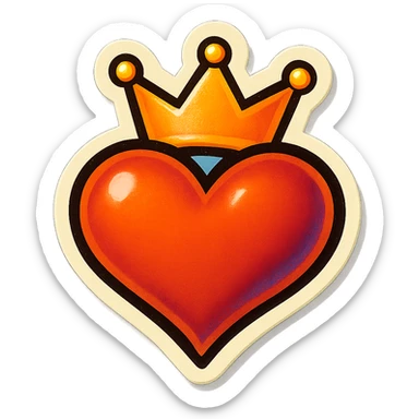 retro sticker style heart with a crown on top, bold and playful sticker
