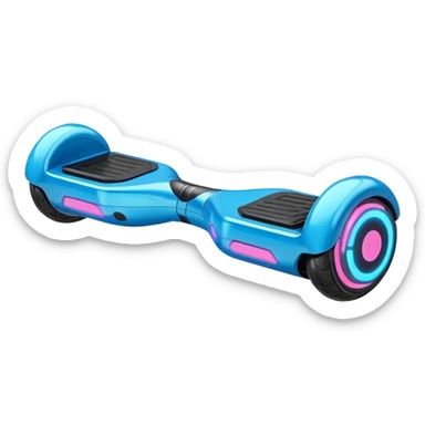 Flat futuristic emoji of a sleek hoverboard floating slightly above the ground, smooth neon edges, minimal shading, white background sticker