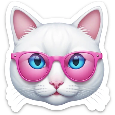 White Cat with blue eyes and pink sunglasses sticker