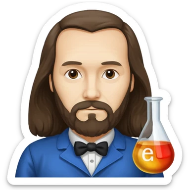 Dmitri Mendeleev with periodic table of elements sticker