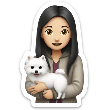 asian girl with Japanese spitz dog sticker