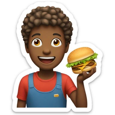 Happy boy eating a burger sticker