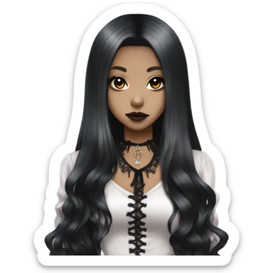 hime gyaru girl, goth vampire, black long hair sticker