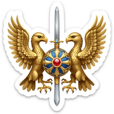 byzantine two headed eagle wings facing down left claw sword right claw orb sticker