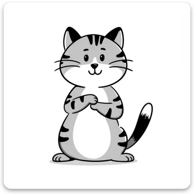Cute tabby cat with white stomach, hand-drawn style, playful pose showing white belly sticker