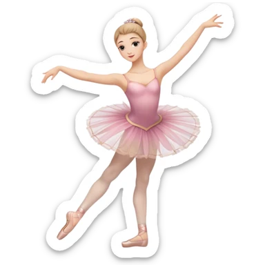 Icon for Ballet: a graceful ballerina on theatre stage in a tutu, poised in an elegant dance position, with a ballet barre and soft stage lighting. The icon should represent the art of ballet, with focus on fluid movement and classical performance. Transparent background. sticker