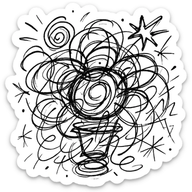 abstract chaotic outlined icon with swirling lines and random shapes sticker