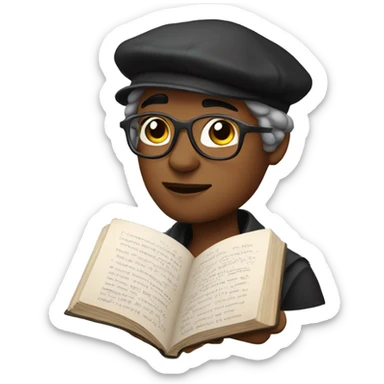 poet wearing a beret reading a book sticker
