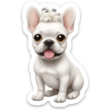 frenchie dog with a white curly hair guy sticker