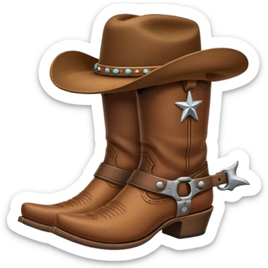 cowboy boot with spurs and a cowboy hat on top sticker