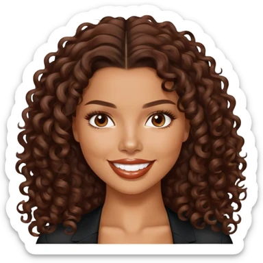 Adriana Lima with brown curly hair smiling  sticker