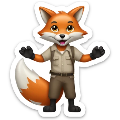 There is a fox holding a sign with its arms raised and the sign says NT sticker