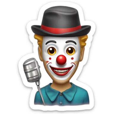 spanish radio presenter with radio station microphone in his hand with his face maked-up as a clown sticker