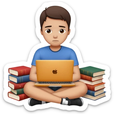 a student crashing out with the laptop on the lap and books on the side -  an emoji like this 😭 sticker