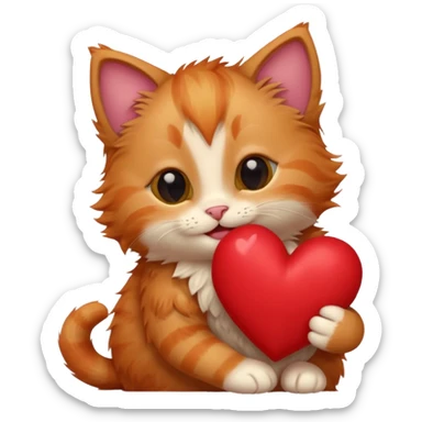 The ginger kitten is hugging a heart, very happy and smiling. sticker