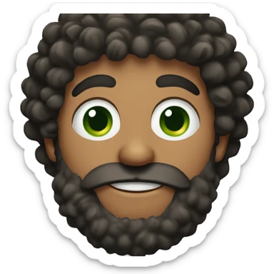 Curly haired man with green eyes and a big bush black beard sticker