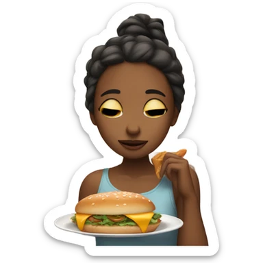 girl enjoying food on street with eyes closed sticker