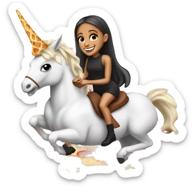 Ariana Grande riding a unicorn while eating vegan pizza sticker