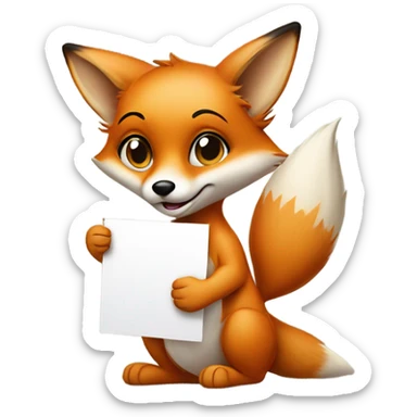 Detailled and photorealistic Baby fox with a blank sign sticker