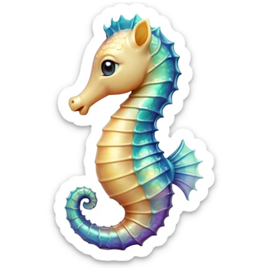Cinematic Realistic Cute Sea Horse Portrait Emoji, Head tilted playfully and inquisitively, featuring a delicate, curvaceous form with intricately rendered, iridescent scales and a charming, expressive face with round, sparkling eyes full of gentle curiosity, high shine, affectionate and whimsical, styled with a touch of aquatic magic, soft glowing outline, capturing the essence of a mischievous yet lovable sea horse that seems poised to flutter out of the screen into your embrace! sticker