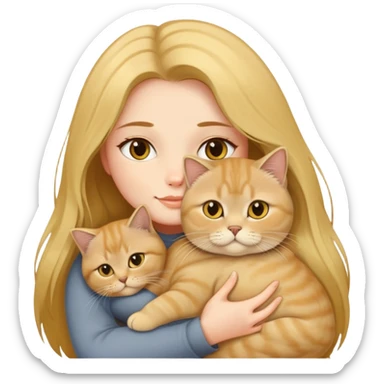 A long-haired girl hugs a Golden Shaded British shorthair sticker