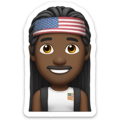 Terry crews with long straight black hair and flag headband sticker