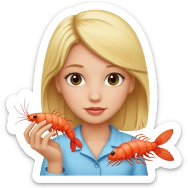 blonde girl holding a shrimp  sticker