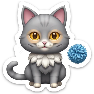 A sleek grey cat twirling pom-poms with confident energy. sticker