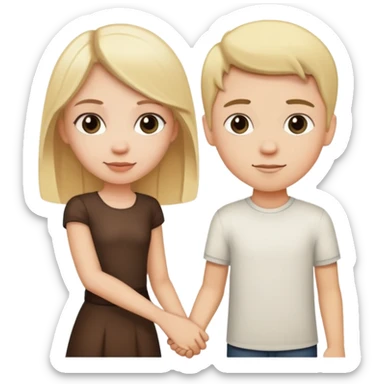 White girl with blonde hair and white boy with dark hair holding hands sticker
