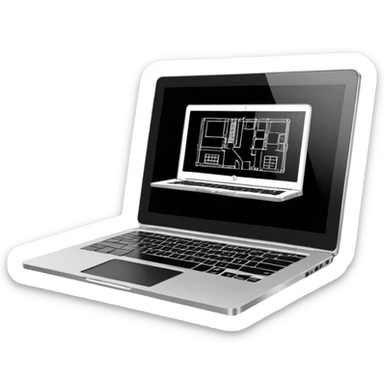 create an emoji of a laptop that has autocad architectural drawings on the screen sticker