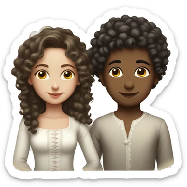 Georgian girl with curly hair and Russian boy with white skin sticker