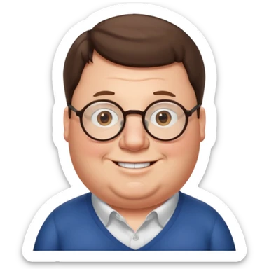Peter Griffin as a classic emoji, smiling, round face, glasses, short hair sticker