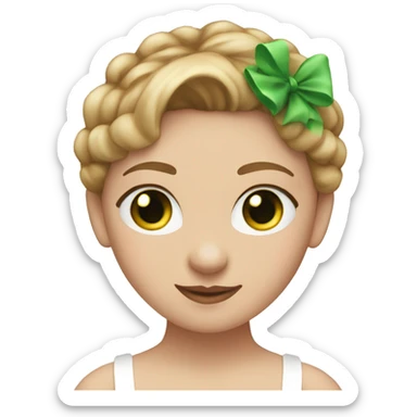 Ballerina with green eyes and light brown hair in a white and red costum  sticker